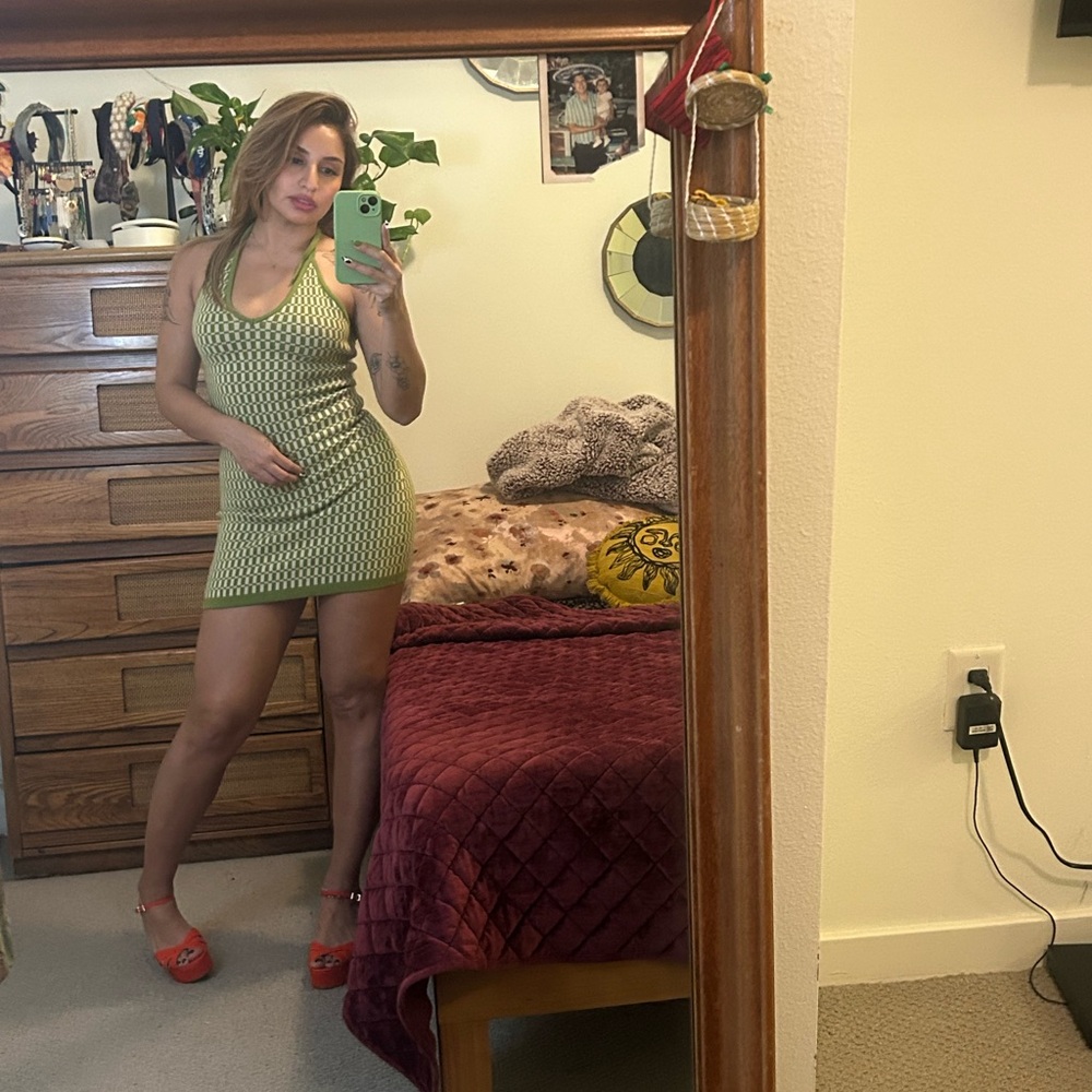 Cotton Candy Green Knit Halter Mini Dress - Picture 2 of 8